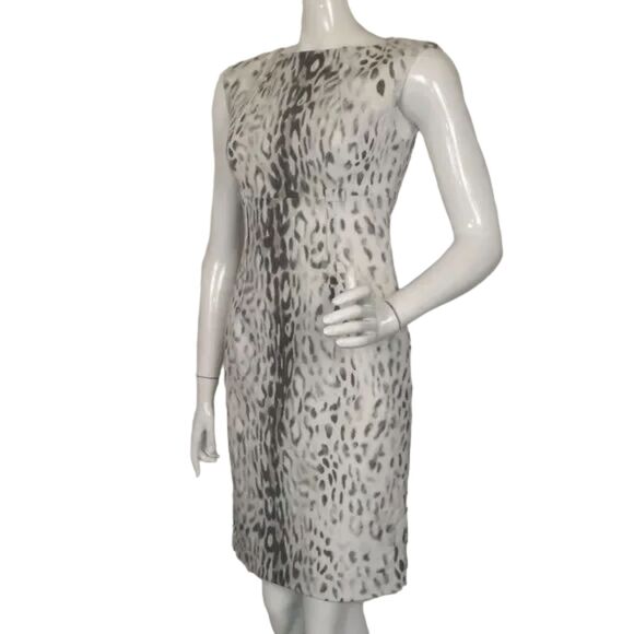 CALVIN KLEIN Dress, 2, Snow Leopard Print, Sleeveless, Empire waist, Sheath - Picture 3 of 15